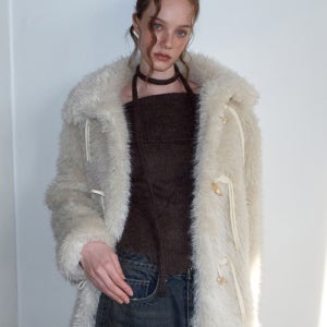 [에트몽] Duffle Fur Half Coat, Cream FC140UWW03