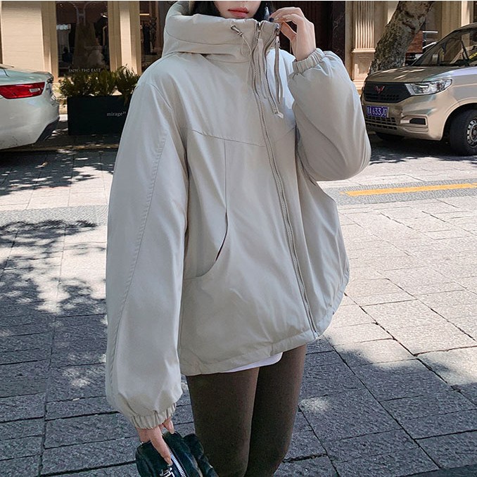 예니브 숏 패딩 코트 여성용 아노락 스타일 빅사이즈 경량 겨울 아우터 베이지 2XL