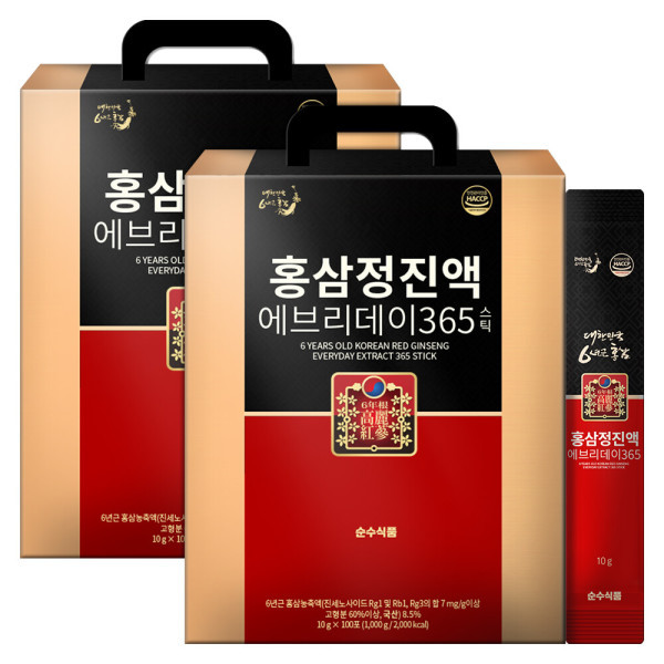 순수식품 홍삼정 에브리데이 홍삼스틱 2박스(200포) 6년근 홍삼