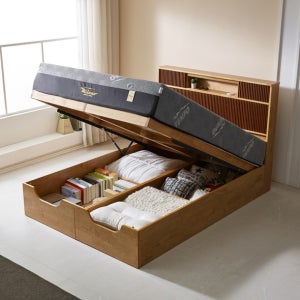 퍼니홈 크로코 템바보드 리프트업 수납 침대 프레임 원목 LK 라지킹