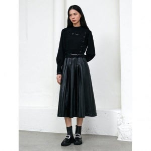 [55사이즈특가] [에고이스트] 블랙 래더 스커트 배색 믹스 원피스 EN4WO160892209