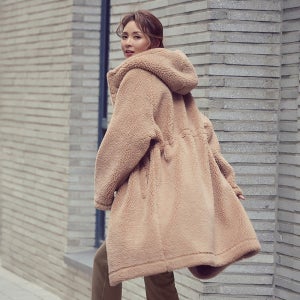 STL 쉐르파 코지 후드 스트링 롱코트