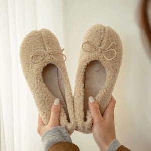 플랫슈즈 [겨울뽀글이] 리티크 뽀글이 리본 퍼안감 플랫슈즈 1cm