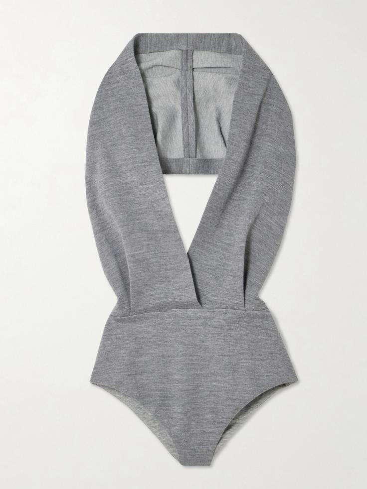 발망 바디수트 BALMAIN Hooded open-back draped wool-blend jersey bodysuit 46376663162910917