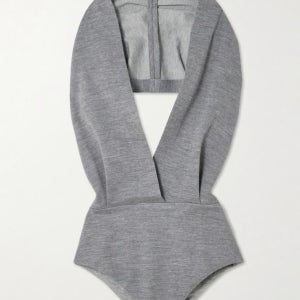 발망 바디수트 BALMAIN Hooded open-back draped wool-blend jersey bodysuit 46376663162910917