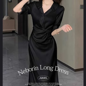 블랙원피스 셔링 페미닌무드 네보린롱원피스