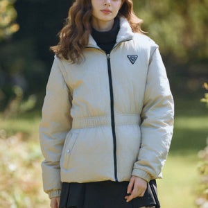 여성 소매분리형 허리밴딩 샤이닝 구스다운 자켓 라이트베이지_CHD4WJK4806LB