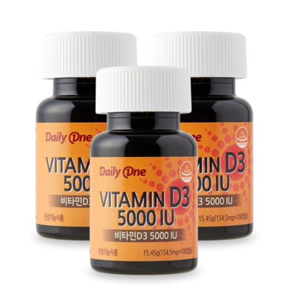 데일리원 데일리원 <b>비타민D</b>3 5000IU 고함량 154.5mg X 100캡슐 3통