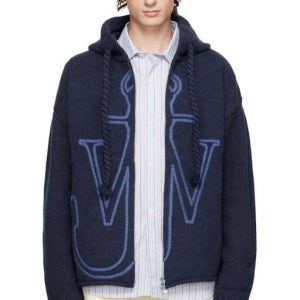 JW앤더슨 네이비 앵커 자수 집업 후드티 25 FW 252477M202001 147142028