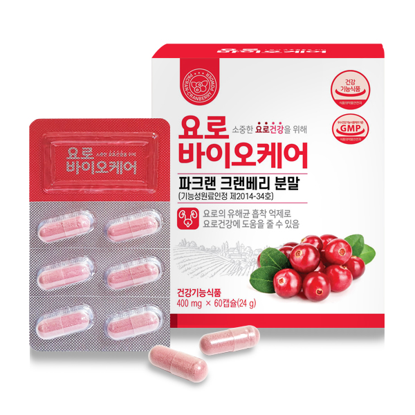 요로건강 파크랜 <b>크랜베리</b> 요로바이오케어 <b>400mg</b> / 60캡슐 1개월  1박스  60정