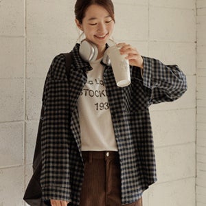 4DA32075JJ_헤이즈 고방 박시핏 체크셔츠[데일리,캐주얼,셔츠,카라셔츠,체크셔츠,여유핏,기모셔츠,겉기모,소프트,따뜻,겨울,윈터,컬러체크,산뜻,화사,가을,어텀,긴팔셔츠,포인트셔