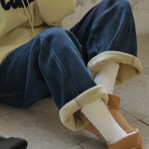 컷팅라이트 밍크기모 와이드 절개 데님팬츠