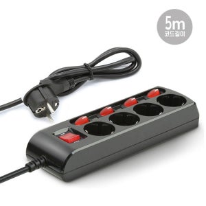 개별접지 멀티탭 4구 블랙 콘센트 5M 다중코드