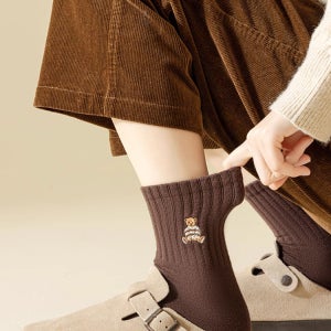 [루즈루나] 아미라 여성 곰돌이양말 무압박 니트 골지 양말 5켤레 세트 R273 R-273