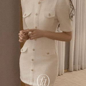 내일도착 미니원피스 울30%🖤단독🖤겨울하객룩 에르스 트위드 퍼프 원피스(반팔/긴팔/스퀘어넥)