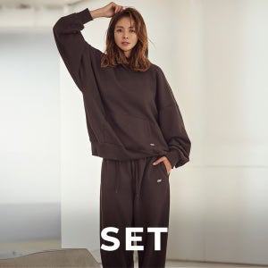 [SET] STL (남녀공용) 트렌디 더블메모리  기모 오버핏 후드 & 조거 팬츠 세트