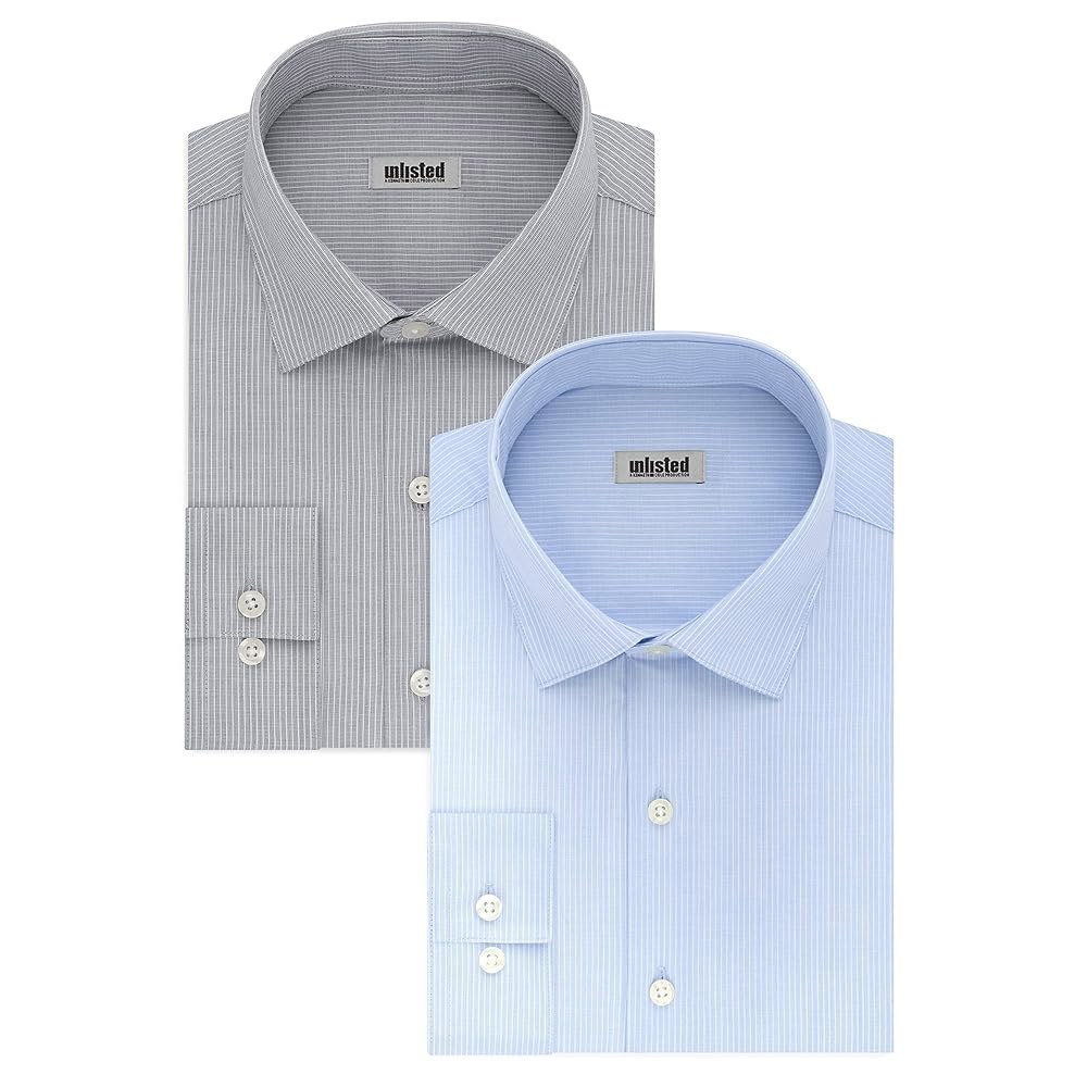 케네스 <b>콜 리스트</b>에 없는 슬림 핏 체크와 스트라이프 드레스 셔츠 Sky Petrol 5 Neck Sleeve