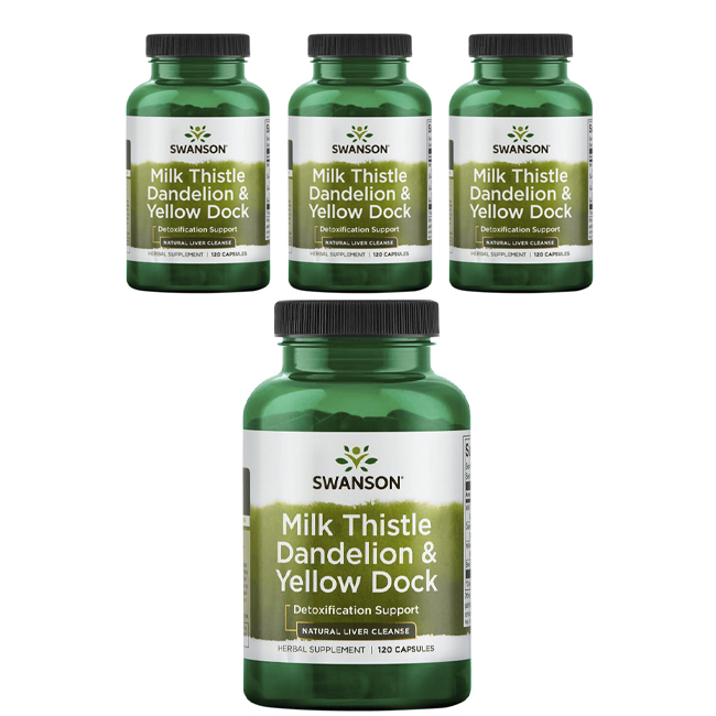 스완슨 <b>밀크 씨슬 단델리온</b> &amp; 옐로우 독 캡슐  120정  4개