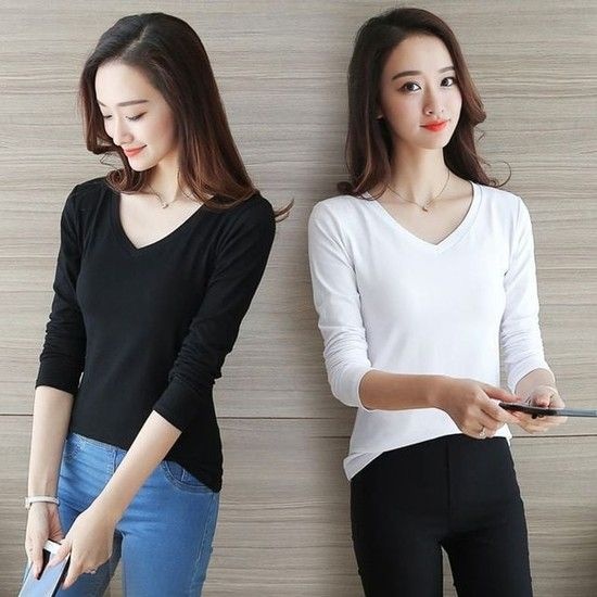 여자 릴렉스 심플 트렌드 원형넥 <b>V라인</b> 데일리 <b>티스탠다드</b> 맨투맨티셔츠 레이스나시