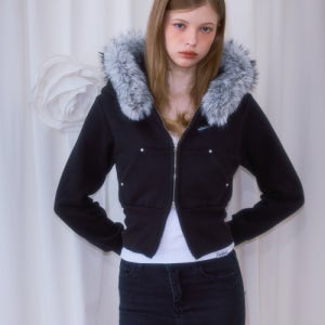 [로제프란츠] Fur Slim Rivet Hood Zip-up [Black] RS25FHZ101BLK