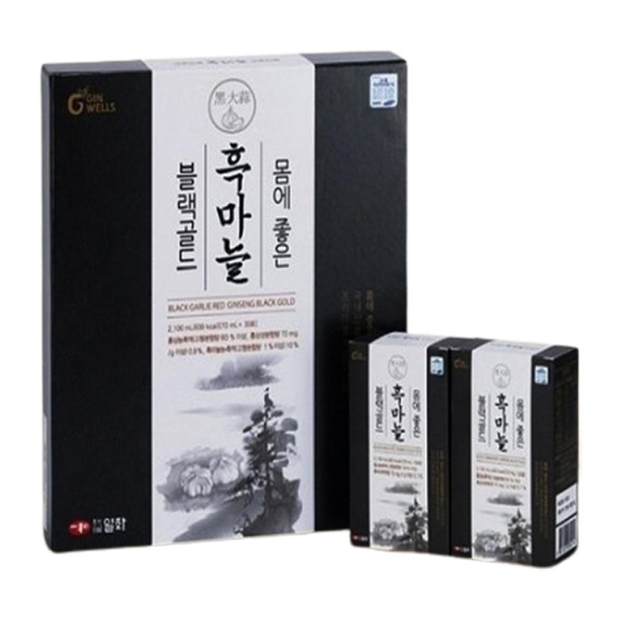 <b>진웰스 몸에좋은</b> 일화 <b>흑마늘 블랙골드</b> 발효 숙성 홍삼마늘즙 진액 농축액 팩 파우치 <b>70ml</b> 30포