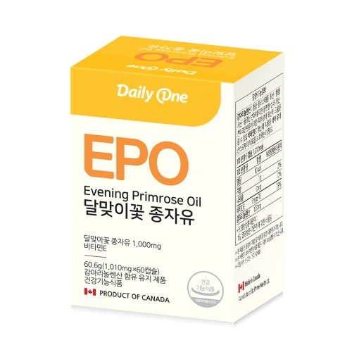 <b>데일리원</b> EPO <b>달맞이꽃 종자유</b> 감마리놀렌산 비타민E 1010mg X 60캡슐 1통