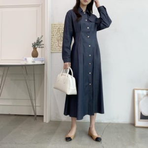 M7 여자 SS 데님 미니멀리즘 진 카라셔츠 롱원피스