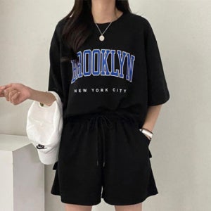 여자 캐쥬얼 필기체 투피스 SS 4컬러 반소매 세트