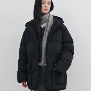 [몽돌] 덕 다운 스트링 벨티드 하프 패딩 블랙 MDJP025BLACK MDJP025BLACK