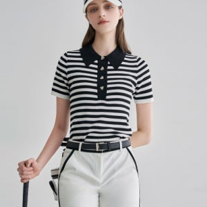 [르니앤맥코이 골프] 메이브 하트 버튼 스트라이프 반팔 니트 FM08KN500 FM08KN500