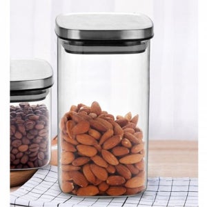 에이치플러스몰 밀폐 사각 캐니스터 1.4L 유리보관용기 유리용기 밀폐