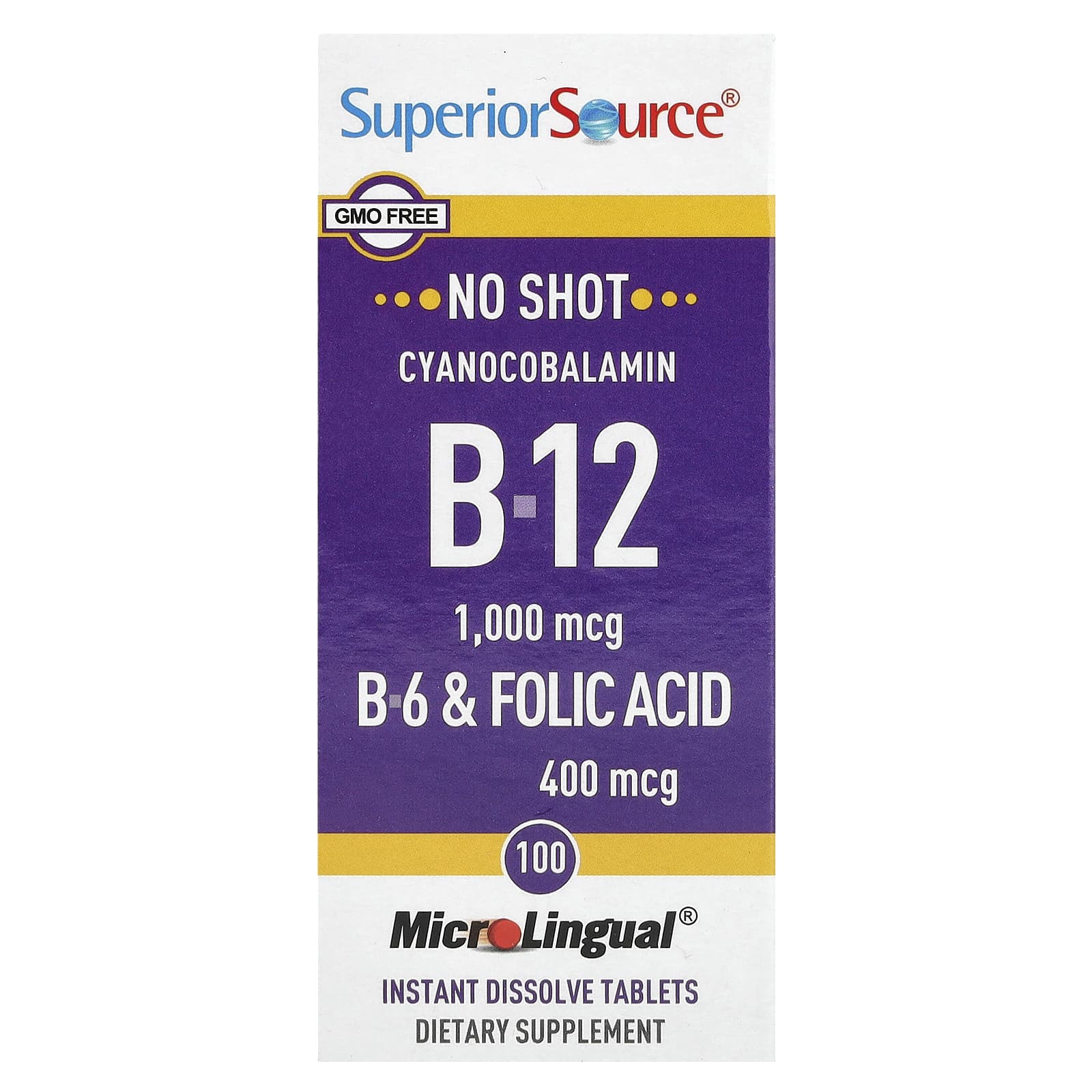 Superior Source 시아노코발라민 B-12 1000<b>mcg</b> 용해되는 MicroLingual 100정  SuperiorSource시아노코발라민<b>B121000</b>mc