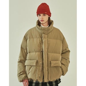 [헤지스]  HAZZYS HIS 남성 베이지 후드 탈부착 구스다운 패딩 점퍼 HZJU3F805I2