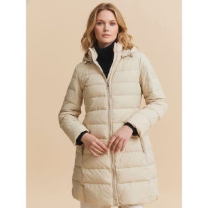 [헤지스]  HAZZYS 여성 베이지 탈착후드 구스다운 패딩 점퍼 HSJU3D905I1