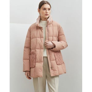 [닥스레이디스] 코랄 탈착밍크 니트포켓 사각퀼팅 구스다운 점퍼 DLJU3D009C2