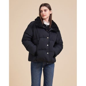 [헤지스]   HAZZYS 여성 블랙 단색 구스다운 퍼카라 숏 패딩 점퍼 WSJU3D004BK