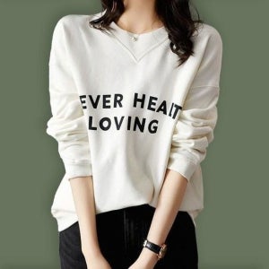 우먼 S/S 가을철 그래픽프린트 모던 롱슬리브라운드티 티 아이보리 여성맨투맨 여자맨투맨