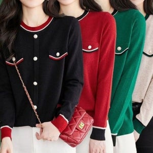 걸스프링 가을철 진주 장식 원형넥 시즌 니트웨어 여성니트 여자니트 라운드니트