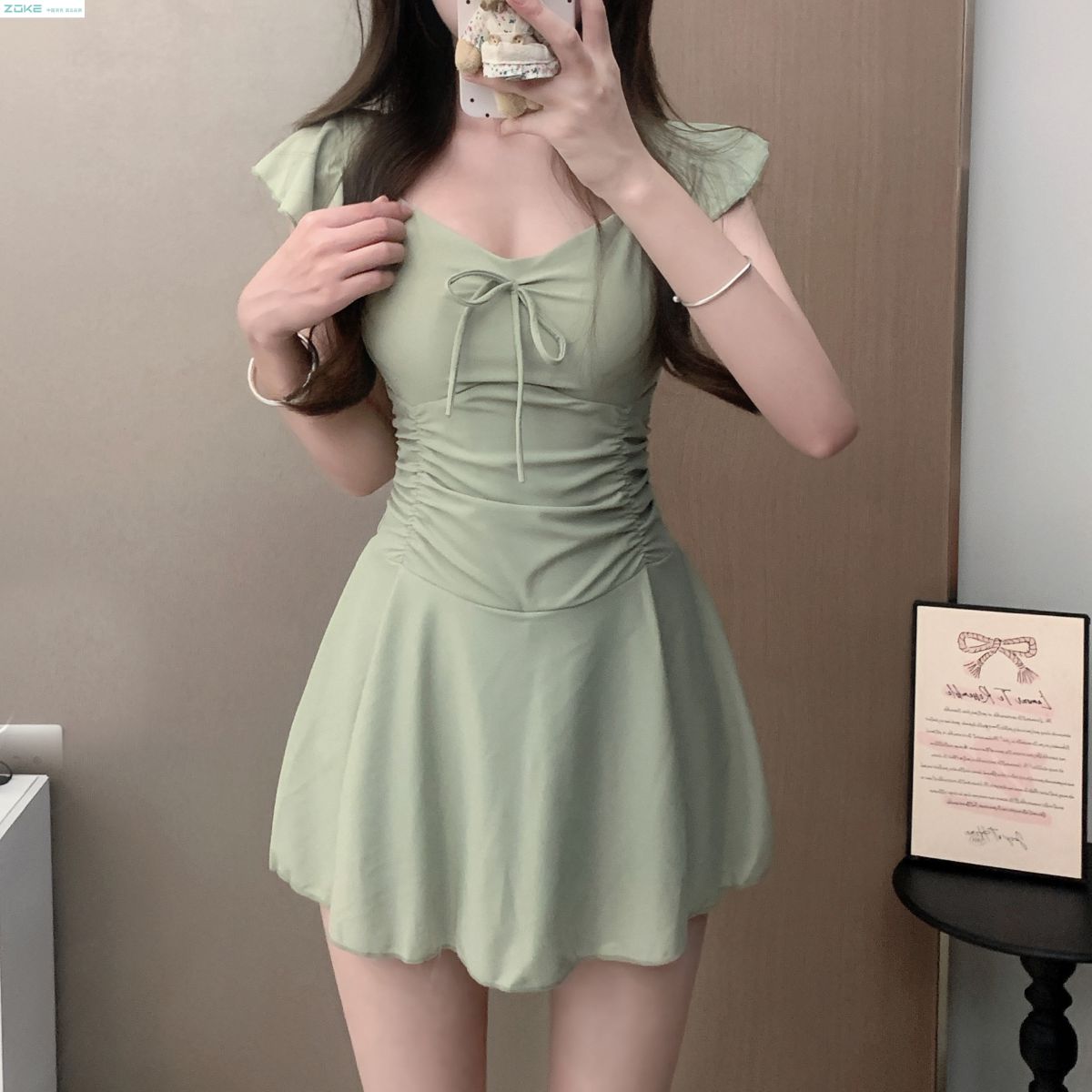 수영복 여성 뱃살가리는 튼살가리는 체형커버 무난한 수영장  2XL130-145  <b>아보</b> 그린