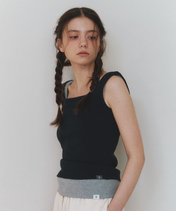 [클루니] Cotton Ribbed Square Neck Sleeveless Top - navy_CL251MT04NY