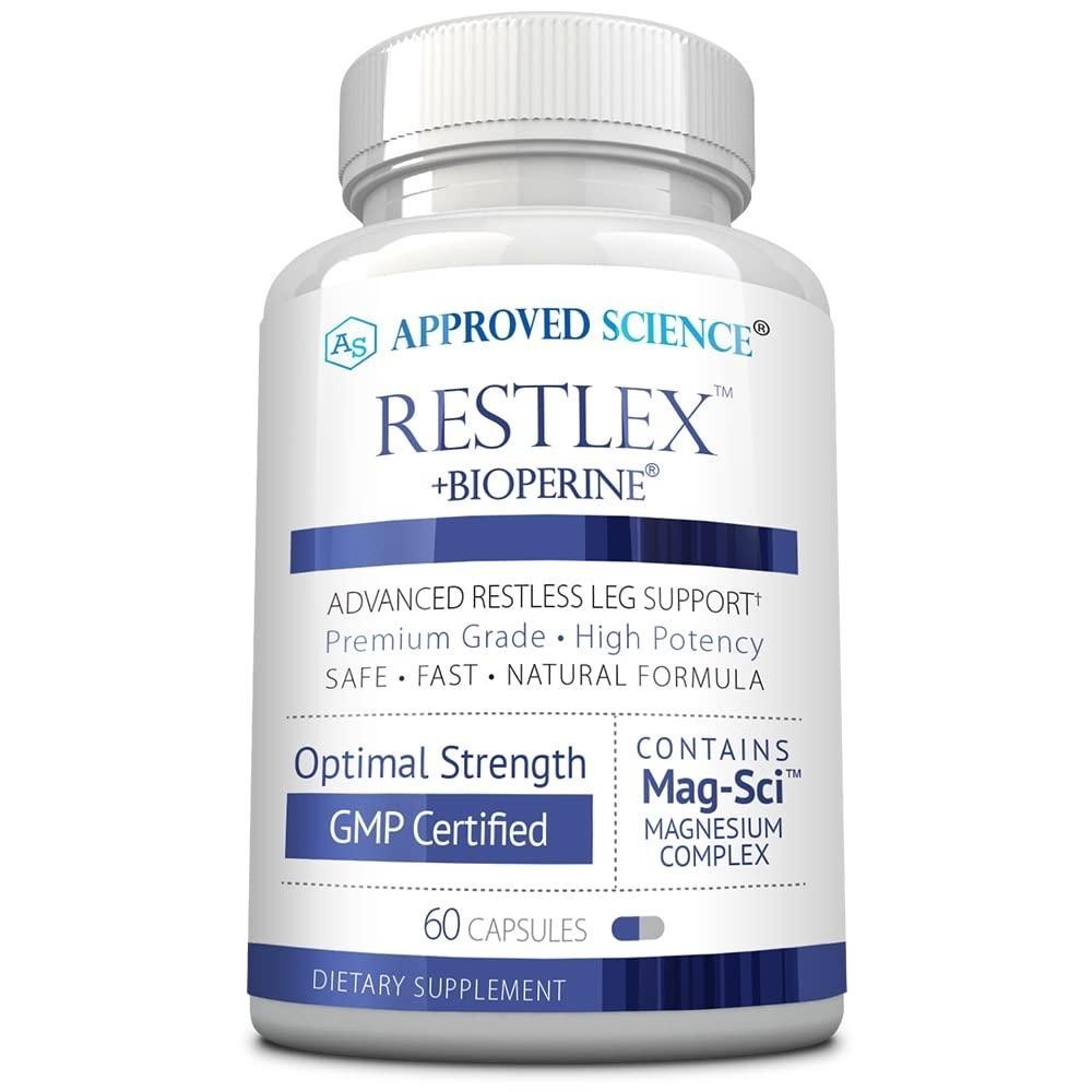Approved <b>Science</b> Restlex - 자연스러운 <b>불안</b>한 다리 완화 - 420mg 마그네슘 글리시네이트 블렌드 L-테아닌 200mg - 60캡슐  1  1개  60정