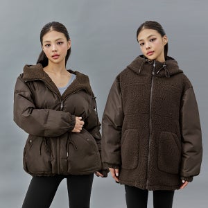 쉐르파 우븐 리버서블 후드 패딩 점퍼