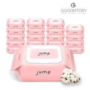 꿈토리물티슈 뉴넉넉한점프 도톰한 엠보싱 저자극 아기물티슈 캡형 100매 20팩 55평량