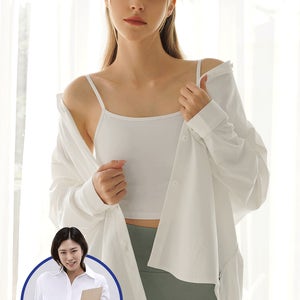 여자블라우스 에코텍 여자셔츠 오버핏 셔츠 화이트 카라