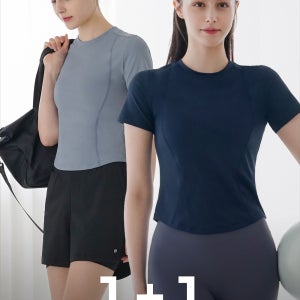 리얼프레쉬 필라테스상의긴팔 슬림 요가웨어 라인 티셔츠 트레이닝 1+1