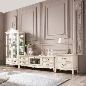 [리체갤러리] 수입빈티지엔틱 벨루카 컬러 양문장식장거실장 세트