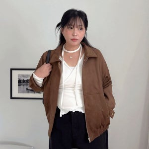 블루종 [강추/스판] 젠지 카라 스웨이드자켓 블루종 자켓 아우터 빅사이즈 하객룩 어텀 레더자켓