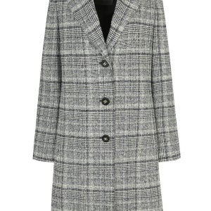 브이넥 칼라 울 체크 코트-DCJKD4907W