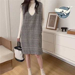 [하프클럽]모노무드 여성 체크 패턴 민소매 원피스 가벼운 여름