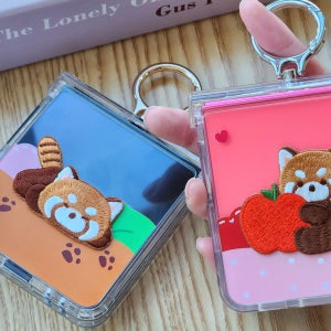 💕갤럭시Z플립7 6 랫서판다패치 힌지보호 핑거링케이스, 뿌잉몰💜폰케이스